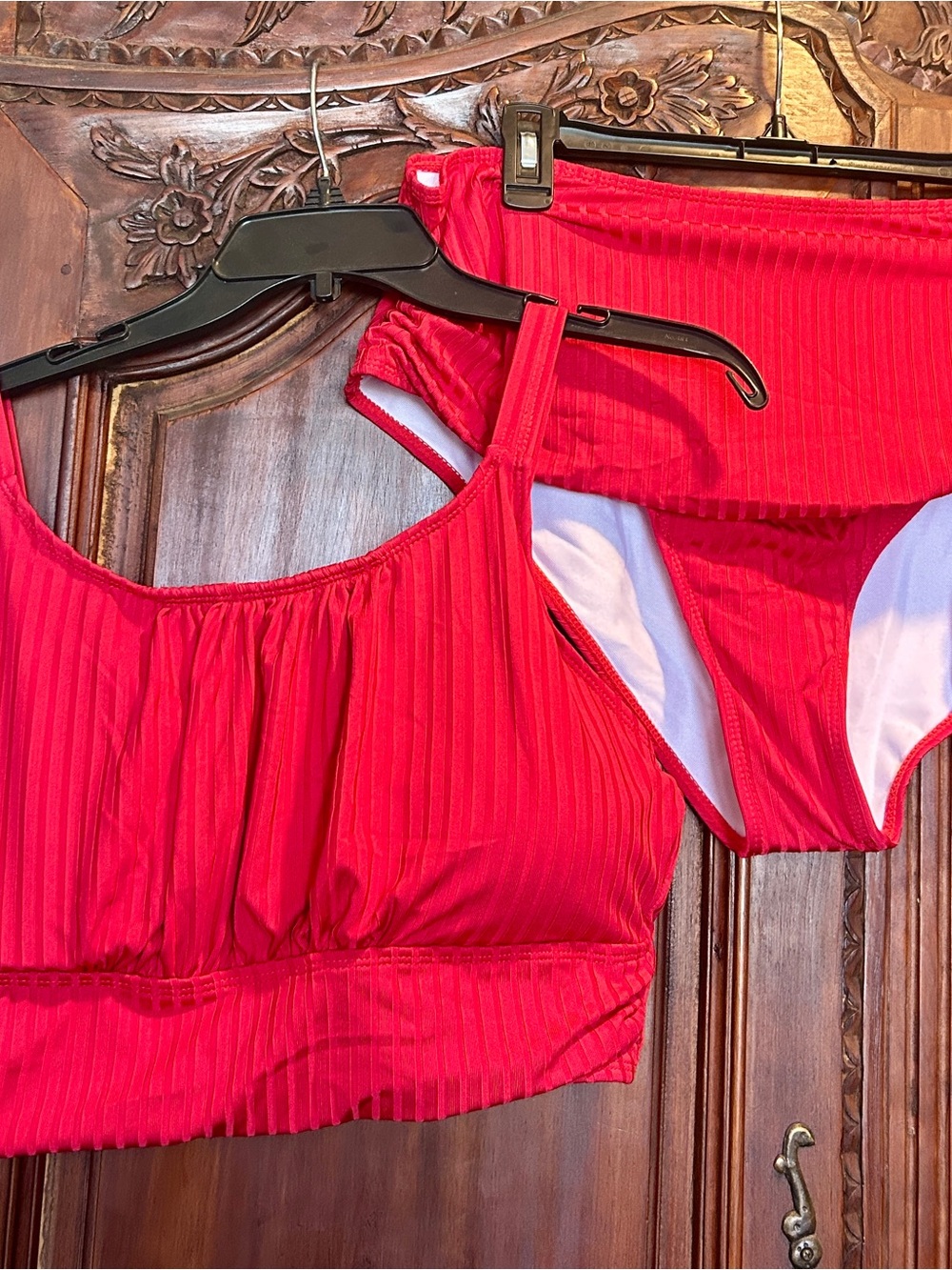 Red Ribbed Bikini Set - Women Swim Bikini